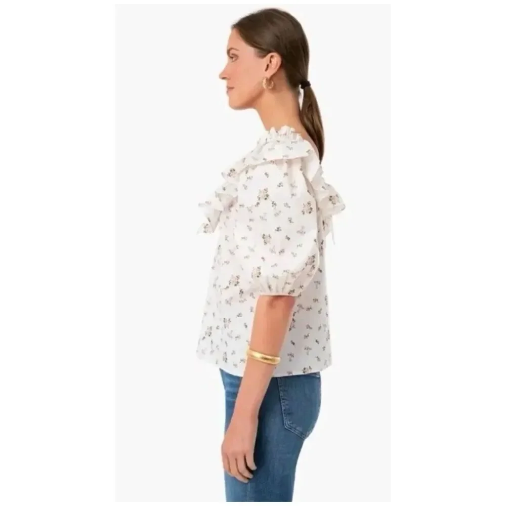 NWT Hyacinth House Romantic Ruffle Blouse Small Puff Sleeve Floral Cottagecore